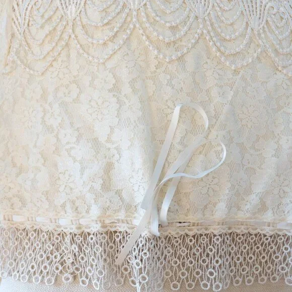 Vintage Ivory Lace Top Sheer Long Sleeve Victorian Style Blouse Boho Chic - Picture 3 of 7
